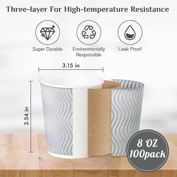 MUCHII 8 oz Paper Coffee Cups - Image 6