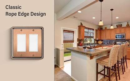 Henne Bery Rope Edge Decorative Wall Plate Switch Plate Outlet Cover (Double Decorator, Antique Copper)