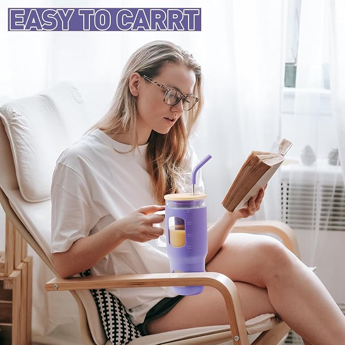 WINSA 32 oz Glass Tumbler with Straw and Lid, Glass Water Bottles with Time - Image 6