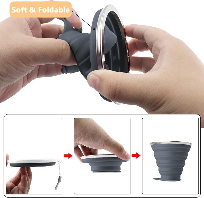 Litoexpe 4 Pack Silica gel Collapsible Travel Cup 270ml | Dark Gray & Pink & - Image 3