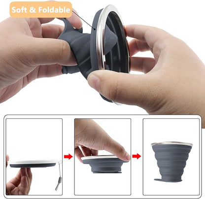 Litoexpe 4 Pack Silica gel Collapsible Travel Cup 270ml | Dark Gray & Pink & - Image 3