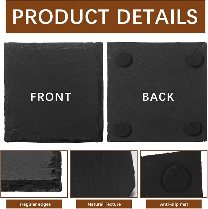 48 PCS Slate Coasters Black Square 4 Inch Bulk Rock, Blank Laser Engraving - Image 3
