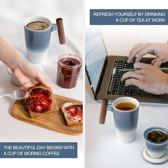 suyika Tomotime Tea Cup with Infuser and Lid 400ml Ceramic Tea Mugs Smooth - Image 5