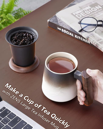 ZENS Tea Infuser Mug with Lid for Loose Tea Steeper, 14.5oz White | Embossed - Image 7