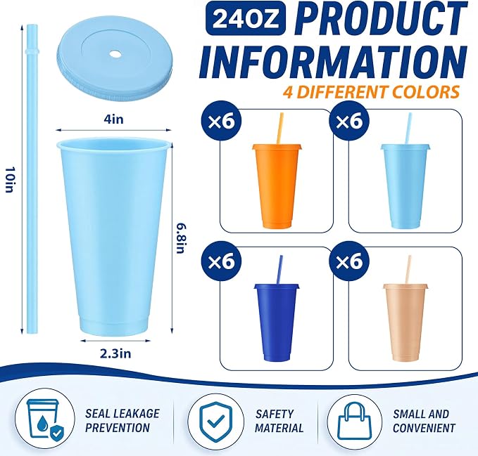 Skylety 24 Pcs Blue and Orange Plastic Cups - Image 2