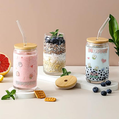 Glass Cups with Bamboo Lids and Glass Straw - Image 4