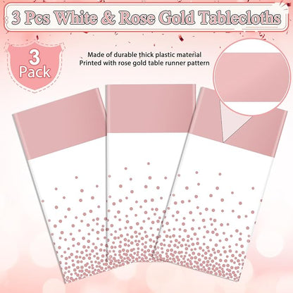 3Pcs White and Rose Gold Tablecloth Party Decorations, Plastic White Table - Image 4