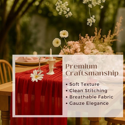 3 Pack 10FT Red Cheesecloth Table Runner 120 Inch Rustic Boho Gauze Cheese - Image 3