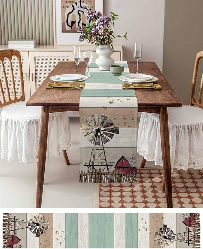 Farmhouse Windmill Table Runners 70 Inches Long, Cotton Linen Fabric Table - Image 6
