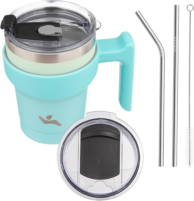 Konokyo 10 oz Tumbler with Handle and Straw, Insulated Travel Mug | Mint; by Konokyo