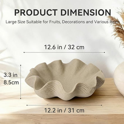 Scalloped Decorative Bowl, 12.6" Shell Ruffle Fruit Bowl Home Decor | Modern - Image 3
