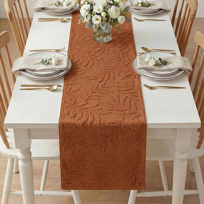 Artoid Mode Caramel Soft 3D Jacquard Leaves 100% Cotton Spring Table Runner - Image 5