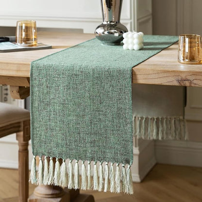 Green Table Runners 48 Inches Long, Burlap Linen Style Rustic Farmhouse Table by ZEEMARTONLINE
