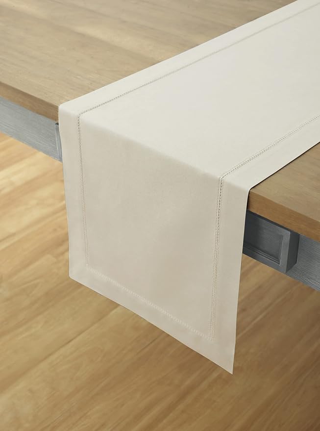 Solino Home Cotton Linen Dining Table Runner Linen Hemstitch, 14 x 108 in | - Image 2