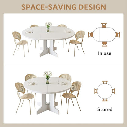 iPormis 59" Round Extendable Dining Table for 4-6, Modern Kitchen Table with Heavy Duty Pedestal Base & Wooden Top, Oval Dining Room Table for Dining Living Room, Easy Assembly, White