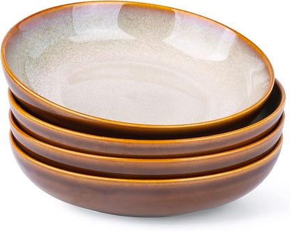 LERATIO 9.0" Ceramic Pasta Bowls Set of 4, 38oz Large Stoneware Bowls Set | by LeRatio