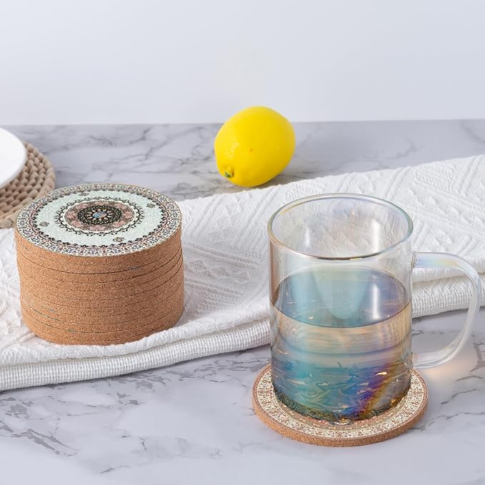 Cork Coasters for Drinks Absorbent Non Slip 12pcs 4 Inch Persian | Coaster for - Image 7