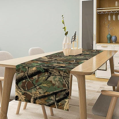 Forest Camouflage Table Runner, Camo Conifer Oak Branches Leaves Military Mossy - Image 2
