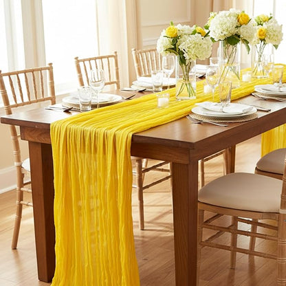 8 Pack Yellow Cheesecloth Table Runner 120 Inch Boho Wedding Decor | - Image 8