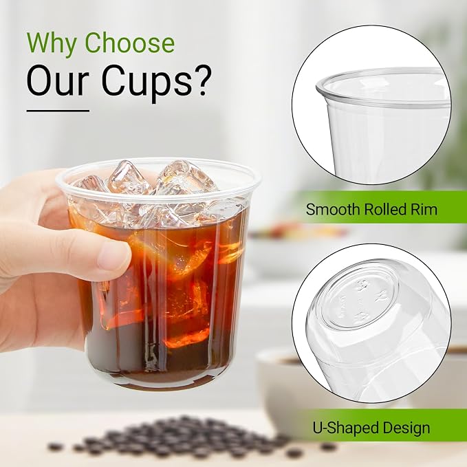 100 Pcs Round Bottom Plastic Cups, 12 oz Disposable Stemless Wine Glasses | - Image 3