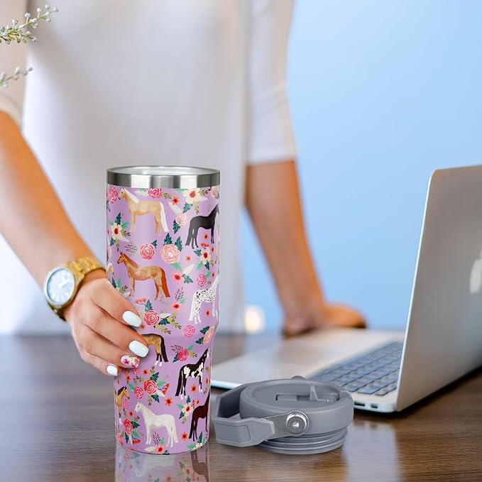 30 oz Horse Tumbler with Handle and Flip Straw, Vacuum Insulated Water Bottle - Image 5