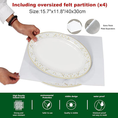 VERONLY Christmas Platter Storage Case - Plate Storage Containers, Stackable China Storage Containers Hard Shell,4 Felt Dividers Included for Dish,Plate, Dinnerware and Transport,Gray and Red