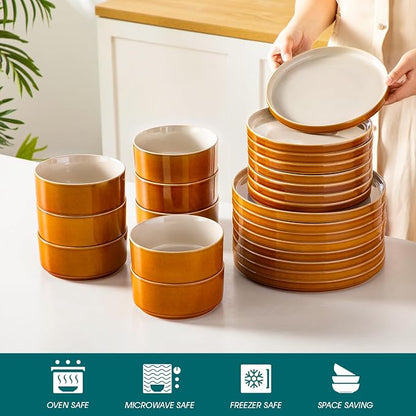 vancasso ONION Ceramic Plates and Bowls Sets, 24 Pieces Grey Dinnerware Sets - Image 4
