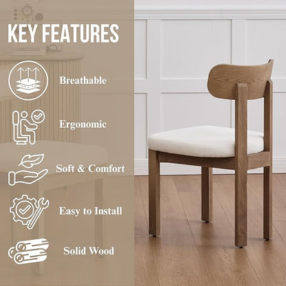 Beige Dining Chairs Set of 6, Mid Century Modern Linen Dining Room Chairs with Curved Back, Armless Kitchen Chairs for Living Room/Restaurant/Balcony/Bedroom/Home Desk/Task