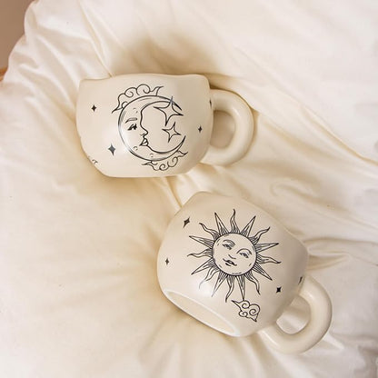 4pcs Boho Style Ceramic Moon and Sun Mugs, 9.4OZ Cute Coffee Cup Set, Matte - Image 6