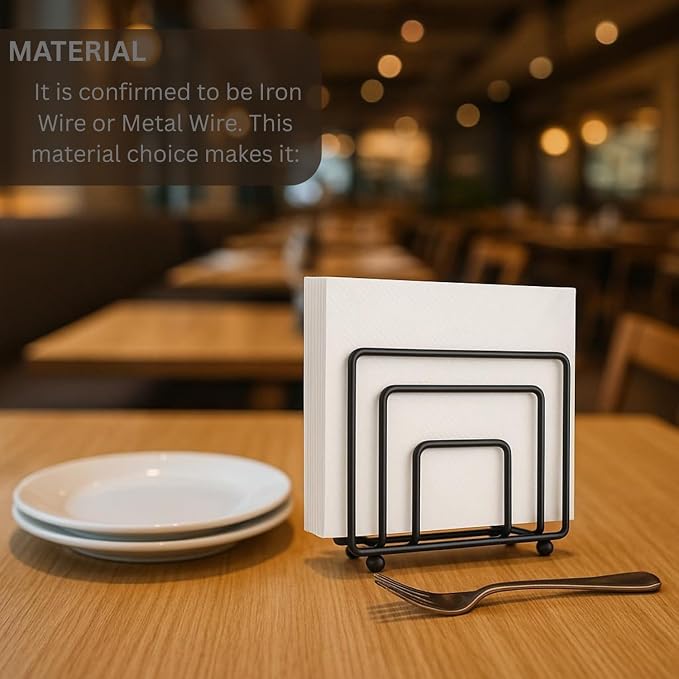Napkin Holder for Table Countertop, Modern Decorative Sturdy Iron Black Metal - Image 3