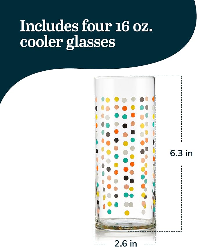 Libbey Vintage Dots Drinking Glasses Set of 4, Retro Polka Dot Design Glass - Image 3