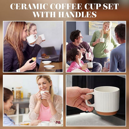 6 Set Ceramic Coffee Mugs with Gold Spoons, 8.8 oz Textured Ribbed Coffee Cups - Image 5