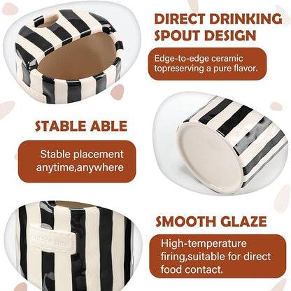 2 Pack Ceramic Coffee Mug with Sip Hole Espresso Cup 10oz with Straws Retro - Image 3