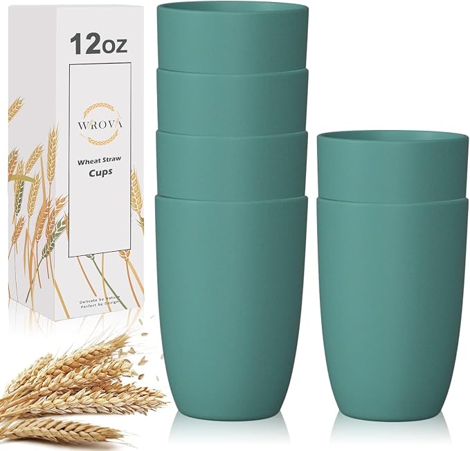 Wrova Wheat Straw Cups 6 PCS Good Alternative to Plastic Reusable Cups 12 oz by WROVA