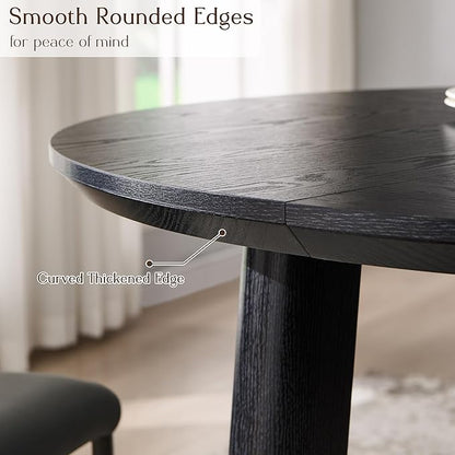 OKD 47" Dining Table for 4-6, Round Dining Room Table with Triangular Structure Pedestal Stable Base, Curved Table Edge, Circle Kitchen Tables for Dining Room, Kitchen, Black Oak