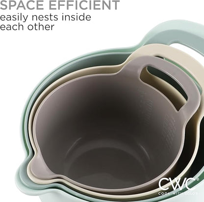 COOK WITH COLOR Nesting Plastic Mixing Bowl Set with Pour Spouts and Handles, Ombre Mint, 4 Piece Non-Slip