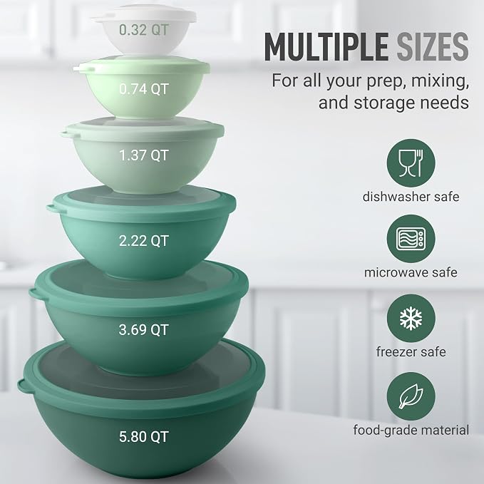 Zulay Kitchen 12 Piece Plastic Mixing Bowls - Image 2