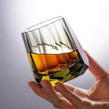 KAMMAK Crystal Whiskey Glasses Set of 2, Handcrafted 6.76oz Old Fashioned Glasses Stemless, Luxury Cocktail Glasses, Hand Blown Scotch Cup for Women, Men Gift for Rocks, Bourbon, Bar Barware