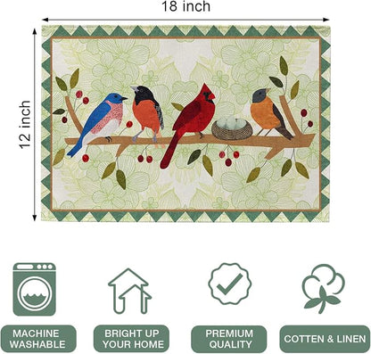 Seliem Spring Birds Tree Branches Placemats Set of 4 | Cardinal Bluebird - Image 2