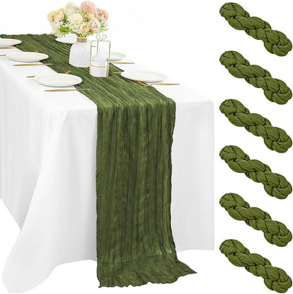 6 Pieces 10FT Olive Green Cheesecloth Table Runner Boho Gauze Fabric Runner by Sunnyline