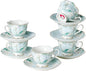 2.5oz Porcelain Demitasse Set of 6, 75ml Blue & Gold Floral | Embossed floral by PRECITIME