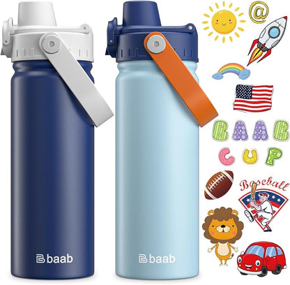 baab 20oz Kids Insulated Water Bottle 18/8 Stainless Steel Kids Cup 2 Pack | by baabKidWatterBottle