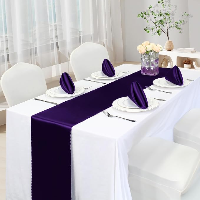 VACVELT Purple Satin Table Runners, 12x72 Inch, 12 Pack, Scalloped Edge | Silky - Image 2