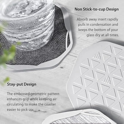 UMIRRO Absorbent Coasters for Drinks with Holder, Silicone Cup Coaster with Felt Insert for Coffee Table Decor, Small Unique Birthday Gift Ideas for Men, Dad, Him, Women Mom, Her, 4", Grey, Set of 6