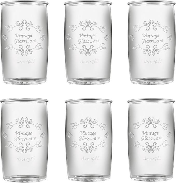 Dingerjar Vintage Drinking Glasses set of 6 Artisan Crafted 20 Oz Premium Clear by Dingerjar