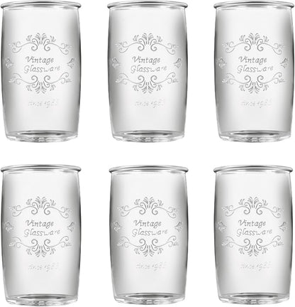 Dingerjar Vintage Drinking Glasses set of 6 Artisan Crafted 20 Oz Premium Clear by Dingerjar