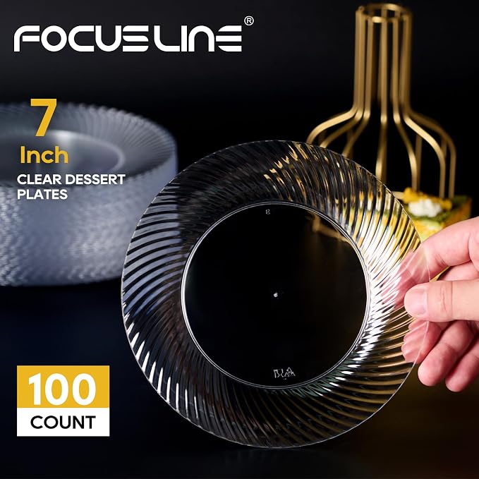 FOCUSLINE 7 Inch Clear Plastic Plates, Premium Hard Plastic - Image 2