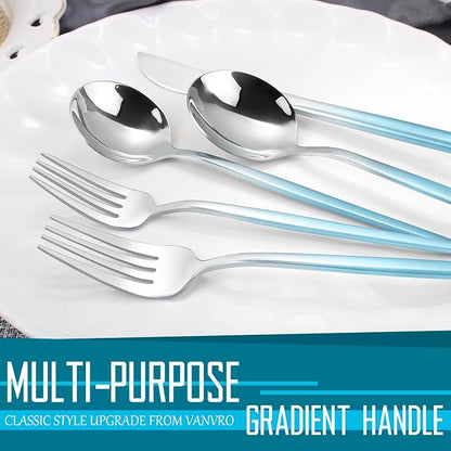 VANVRO Gradient Blue Silverware Set, 20 Piece Stainless Steel Flatware Set - Image 3