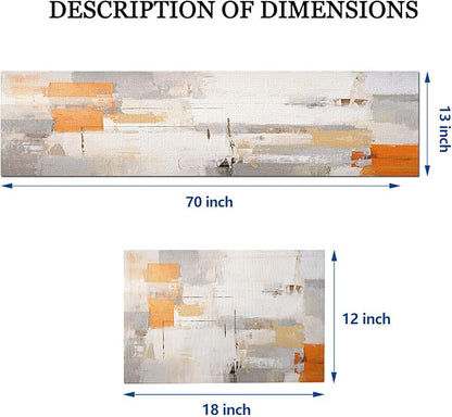 Mcalk Orange Table Runner and Placemats Set of 6, Abstract Grey Placemats, Modern Cloth Place Mats Indoor for Kitchen,Washable Linen Material for Dining Table