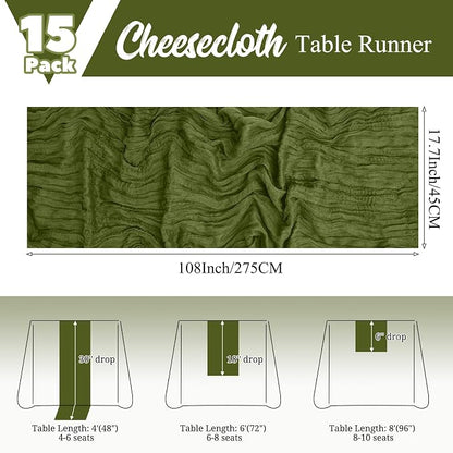 15 Pack Olive Green Table Runner 17 x 108inch Cheesecloth Table Runner Boho - Image 2